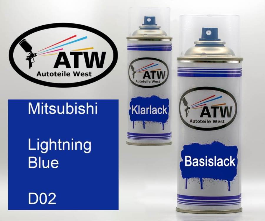 Mitsubishi, Lightning Blue, D02: 400ml Sprühdose + 400ml Klarlack - Set, von ATW Autoteile West.